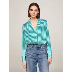 TOMMY HILFIGER - Camisa verde de rayas con corte amplio