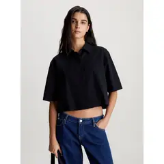 CALVIN KLEIN - Camisa negra de espalda anudada de sirsaca de algodón