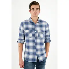TENNIS - Camisa tipo leñadora azul para hombre