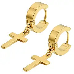 GENERICO - Aretes Candonga Cruz Acero Inoxidable + Bolsa Decorativa_.