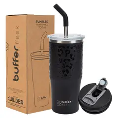 BUFFER FLASK - Mug Vaso Termo Agua Cafe 700 Acero Inox + Tapas - Negro-