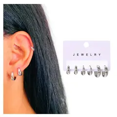 ACCESORIOS DE EVA - Candongas Aretes Pendientes Set x 3 Candongas Plateadas
