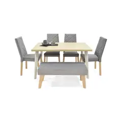 VENECIA - Set de Comedor 6P Liverpool Sillas y Butaco Tela Plata