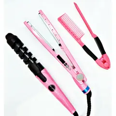 GENERICO - Combo nano titanium Plancha, Rizador Y Peine rosado.