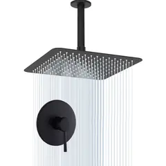 GENERICO - Kit Regadera Ducha Piatto 25cm Negro Mate A Techo Mezclador