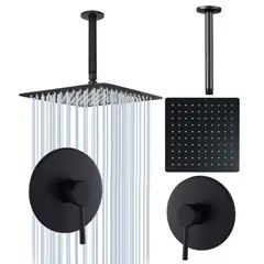 GENERICO - Kit Regadera Ducha Piatto 20cm Negro Mate A Techo Mezclador