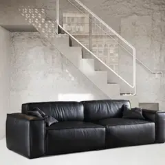22 GRADOS DECORACION - Sofa Metal en Cuero Natural legitimo 205x100cm