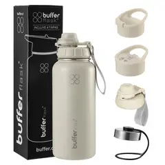 BUFFER FLASK - Termo Botella Agua Termica Inoxidable Buffer+Tapas - Crema