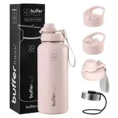 BUFFER FLASK - Termo Botella Agua Termica Inoxidable Buffer+Tapas - Rosa-