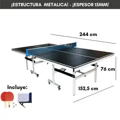 GENERICO - Mesa de Ping Pong Comercial - Todo Inlcuido - 15mm - Negra