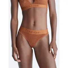 CALVIN KLEIN - Pantie Cafe Tipo Tanga Con Encaje Tonal - Intrinsic