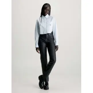 CALVIN KLEIN - Camisa celeste cropped de popelín de algodón