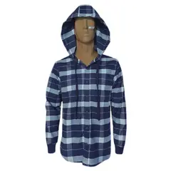 SON DOS - Camisa leñadora azul con capota manga larga Slim hombre