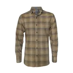 SON DOS - Camisa leñadora café de cuadros camel manga larga slim hombre