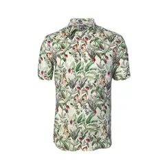 SON DOS - Camisa playera en lino hawaiana cuello nerú manga larga slim hombre