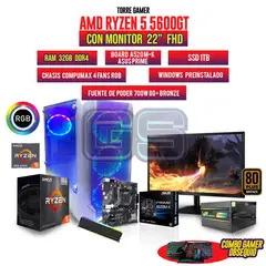 AMD - PC GAMER R5 5600GT MONITOR 22" FHD 32GB RAM SSD 1TB CHASIS 4 FANS RGB