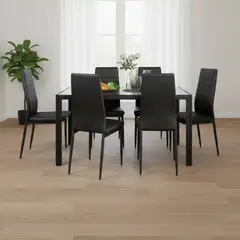 MUEBLES FIOTTI - Juego de comedor 6 puestos vidrio Negro Ran