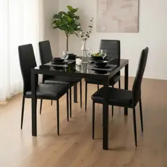 MUEBLES FIOTTI - Juego de comedor 4 puestos vidrio Negro Ran