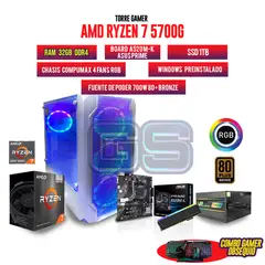 AMD - PC GAMER RYZEN 7 5700G 32GB RAM SSD 1TB CHASIS 4 FANS RGB FUENTE 700W 80+