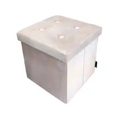 INDUHOGAR - Puff baul cuadrado totalmente plegable organizador color rosa