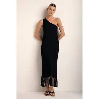 TOUCHE BALNEAIRE - Vestido largo de un hombro en tejido con textura y flecos