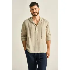 ILOT - CAMIBUSO EN LINO CON CAPUCHA SILUETA CLÁSICA SH72041S PARA HOMBRE_.