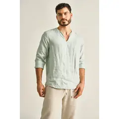 ILOT - CAMISA EN LINO MANGA LARGA CUELLO V SH78041S PARA HOMBRE_.