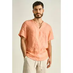 ILOT - CAMISA EN LINO MANGA CORTA Y CUELLO V SH80041S PARA HOMBRE_.