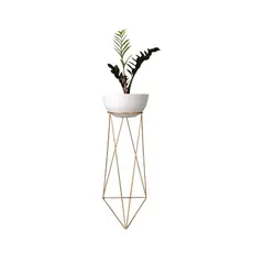 DE CONCRETO MATERAS Y DISEÑO - Matera Bowl de Cemento 14x29 cm Blanco + Base Metalica Dorada 70 cm