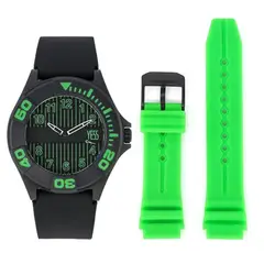 YESS - Reloj Color Negro Verde Para Dama + Pulso Adicional Ref. CP1975G-04