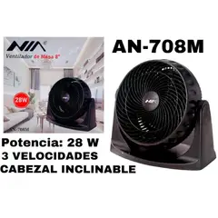 NIA - Ventilador De Mesa O Pared 8 Negro Aspas Negro Diámetro 7
