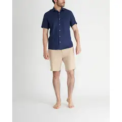 VOIE - Camisa de lino manga corta Azul CAMLICORBLUE