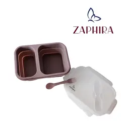 ZAPHIRA - Lonchera silicona plegable con 2 compartimentos palo de rosa.