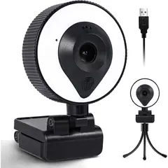 GENERICO - Cámara Web Cam 2K HD USB con Micrófono y LED Tripode Videoconferencias