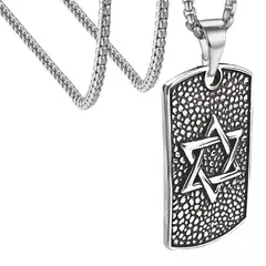 GENERICO - Collar para Hombre con Dije de Placa de Acero y Estrella de David_.