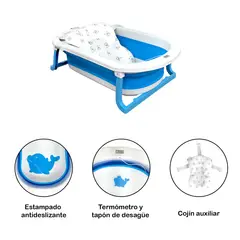 PREMIUM BABY - Bañera Bebé Cojín y Termómetro Pol Azul