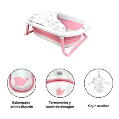 PREMIUM BABY - Bañera Bebé Cojín y Termómetro Pol Rosa