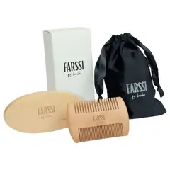 GENERICO - Set X3 Barba Cepillo Cerdas Jabalí + Peine Madera + Bolsa