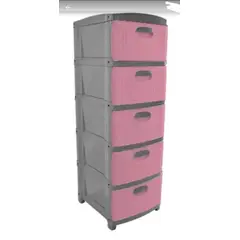 PRODEHOGAR - Organizador cajonero plastico amplio dubai por 5 niveles Gris-Rosado