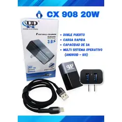 GENERAL - CARGADOR PYP CARGA RAPIDA CX-908 20 W DOBLE ENTRADA