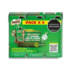 MILO - Leche Malteada 6 cajita x 180mL c/u