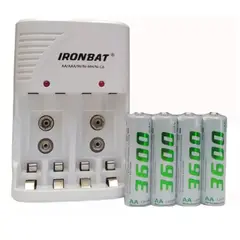 IRONBAT - Cargador + Pilas Aa X4 De Alta Capacidad 3600 Mah...