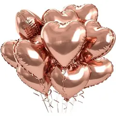 GENERICO - Globo Corazon metalizado oro rosa para cumpleaños x6 unidades