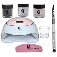 GENERICO - Kit Uñas Acrilicas Polvo + Lampara + Mortero + Pincel + Lima