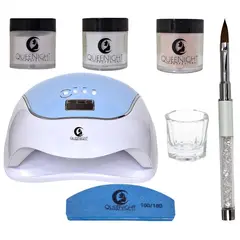 GENERICO - Kit Uñas Acrilicas Polvo + Lampara + Mortero + Pincel + Lima