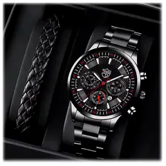 GENERICO - Reloj de Cuarzo Acero Inoxidable Reloj Luminoso + Pulsera - Negro