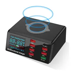 GENERICO - Estación De Carga Inalámbrica y USB 8 Puertos Pantalla Led 100w