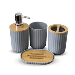 GENERICO - Set Juego Baño 4 Piezas Plastico Bambu Jabonera Organizador