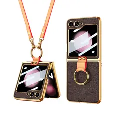 GENERICO - Funda GKK Electro Plateado Con correa para Samsung Z Flip 6 Marron