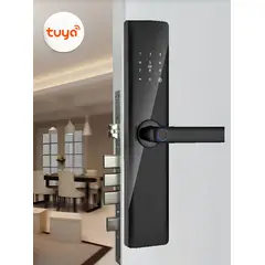 GENERICO - CERRADURA INTELIGENTE COLOR NEGRO APP TUYA HUELLA TARJETA CLAVE Y LLAVE